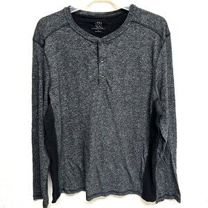 Rock & Republic Mens Shirt Sz L Black Sable Henley Long Sleeve Multimedia Cotton